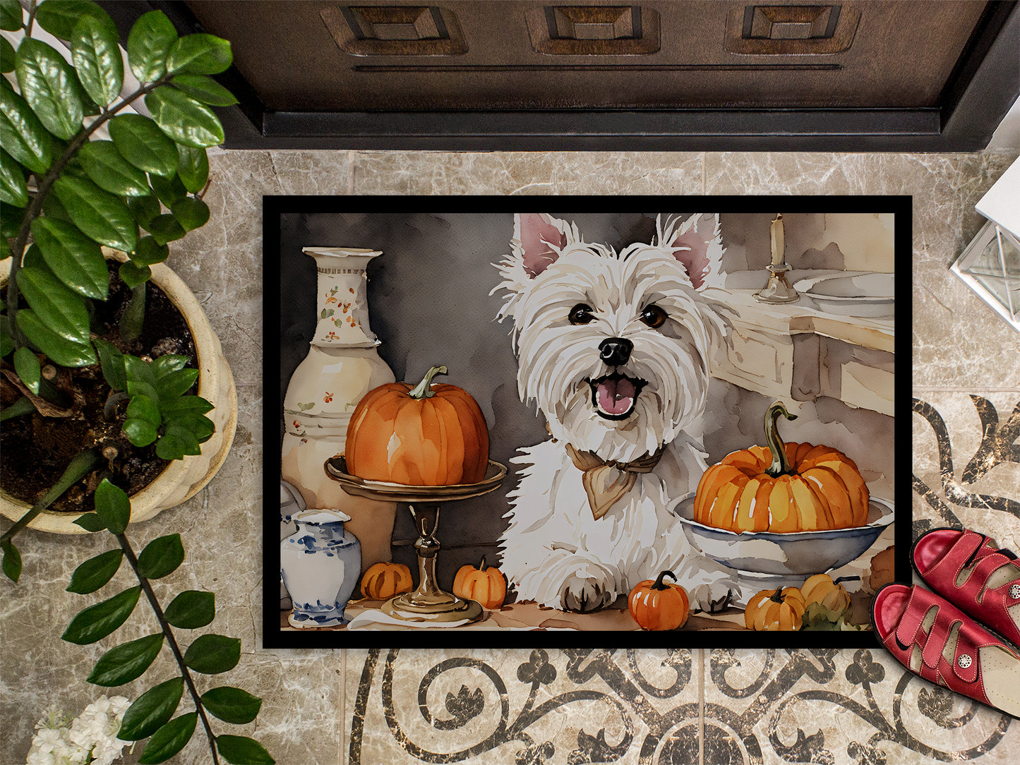 Westie Fall Kitchen Pumpkins Doormat