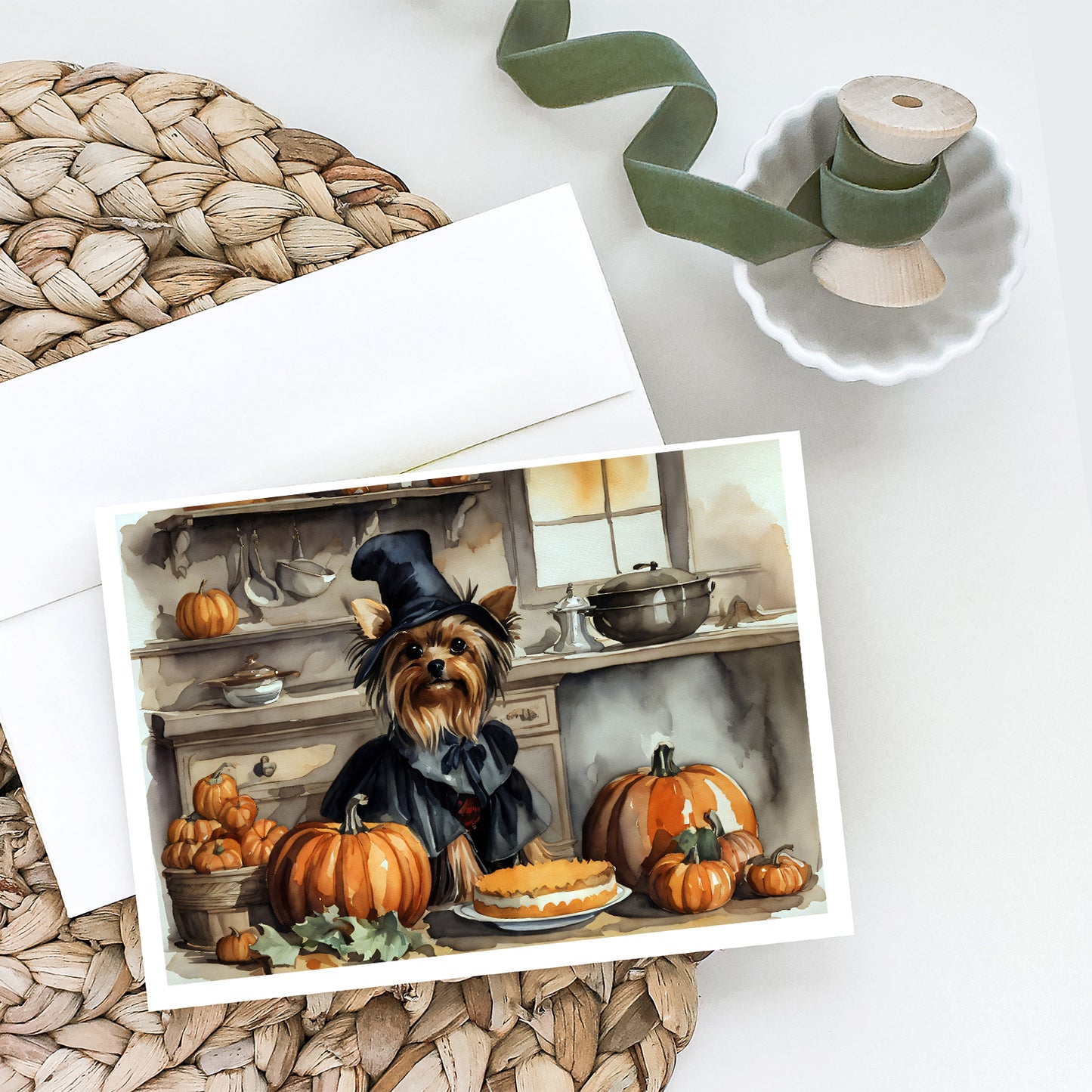 Yorkie Fall Kitchen Pumpkins Greeting Cards Pack of 8