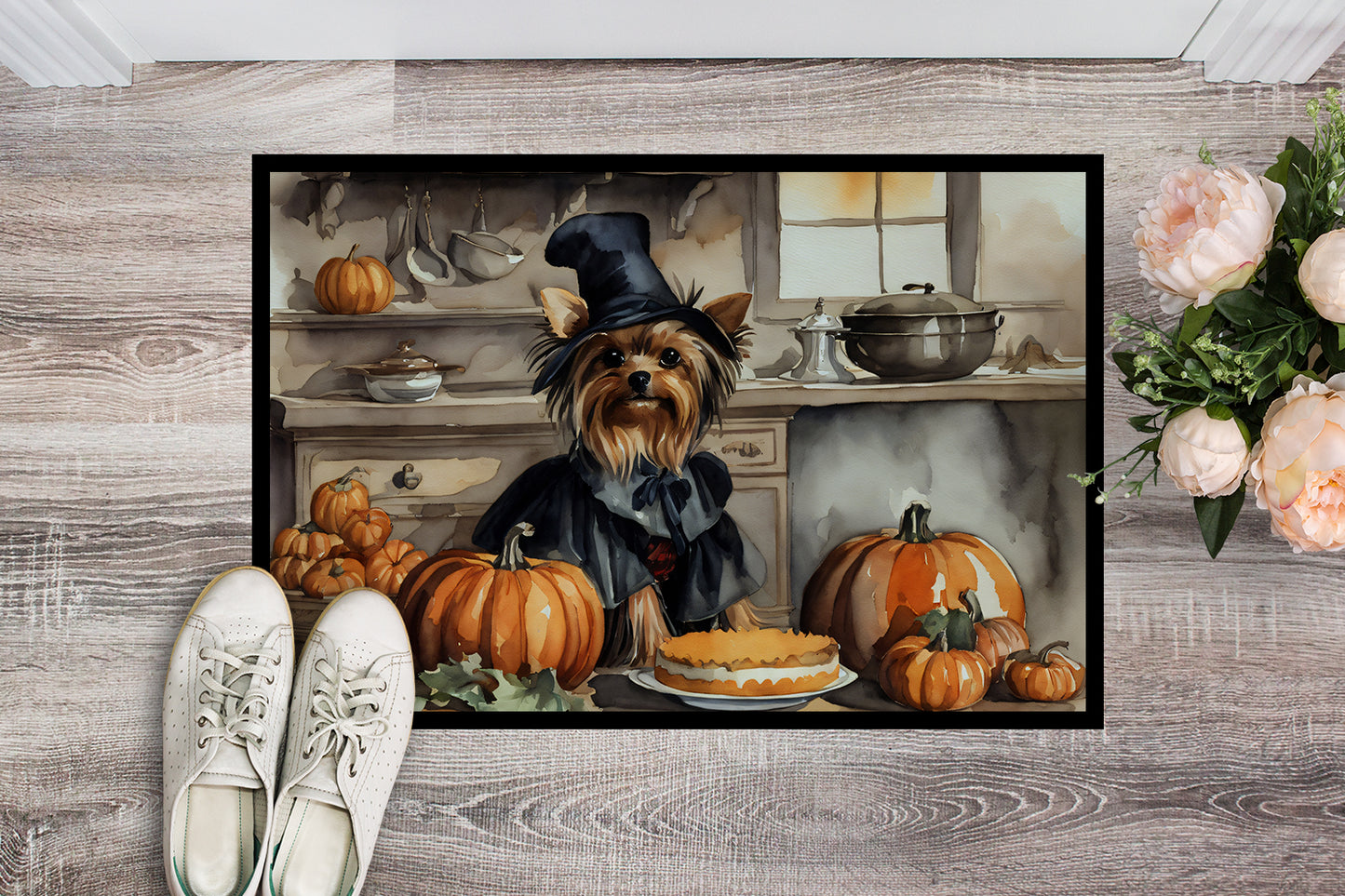 Yorkie Fall Kitchen Pumpkins Doormat