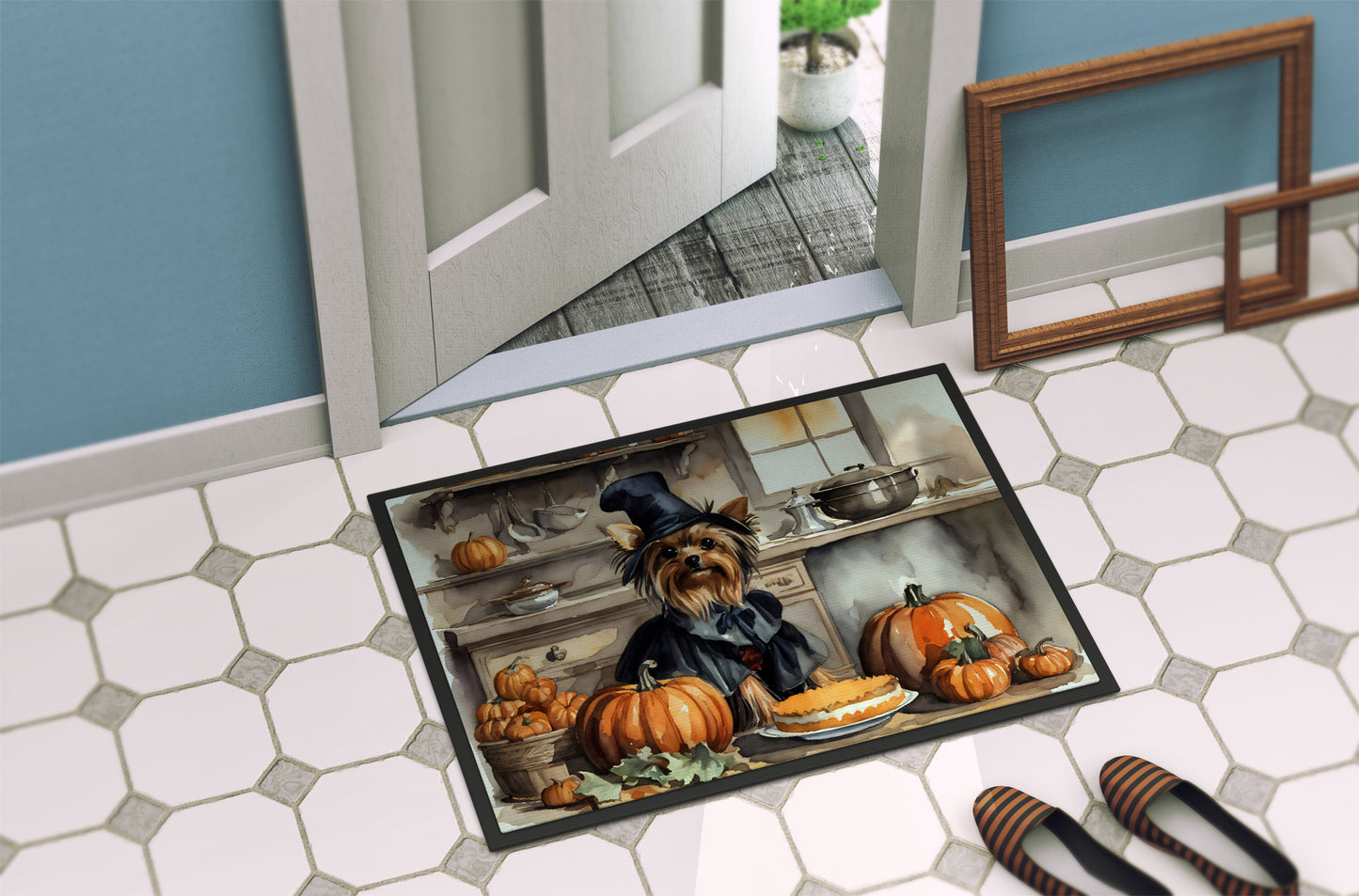 Yorkie Fall Kitchen Pumpkins Doormat