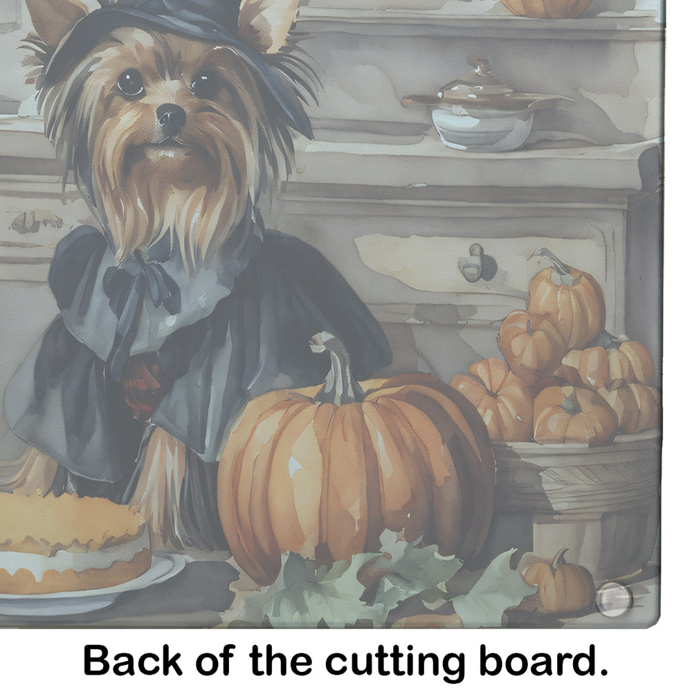 Yorkie Fall Kitchen Pumpkins Glass Cutting Board