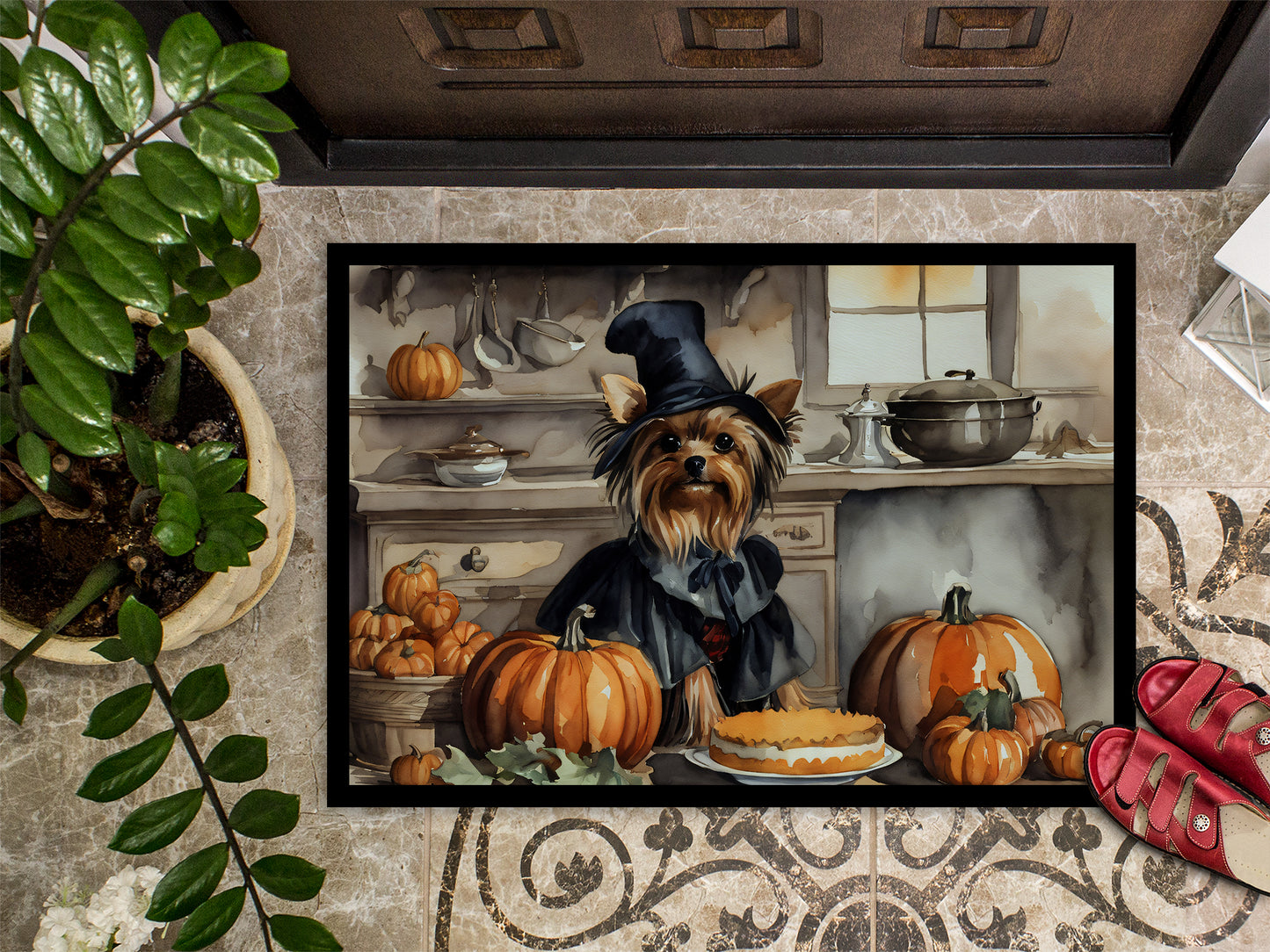 Yorkie Fall Kitchen Pumpkins Doormat