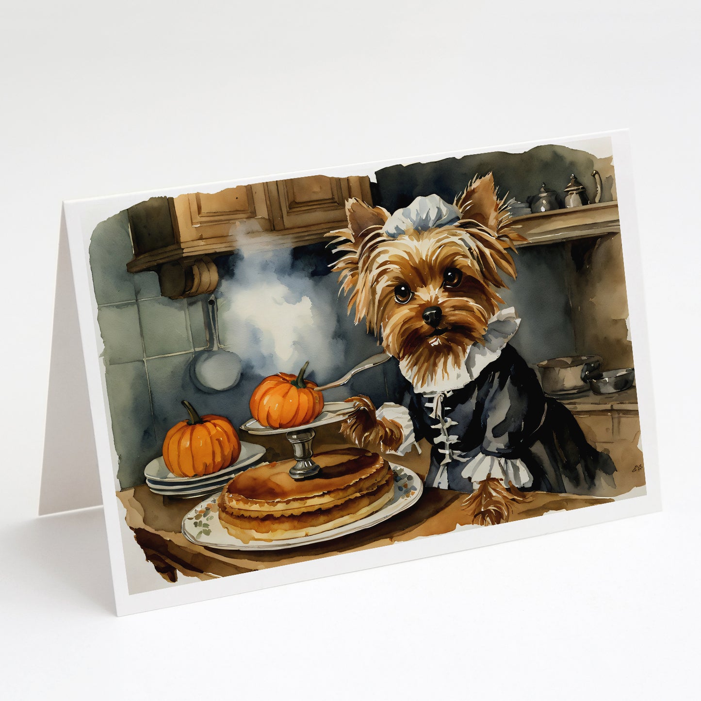 Buy this Yorkie Fall Kitchen Pumpkins Greeting Cards Pack of 8