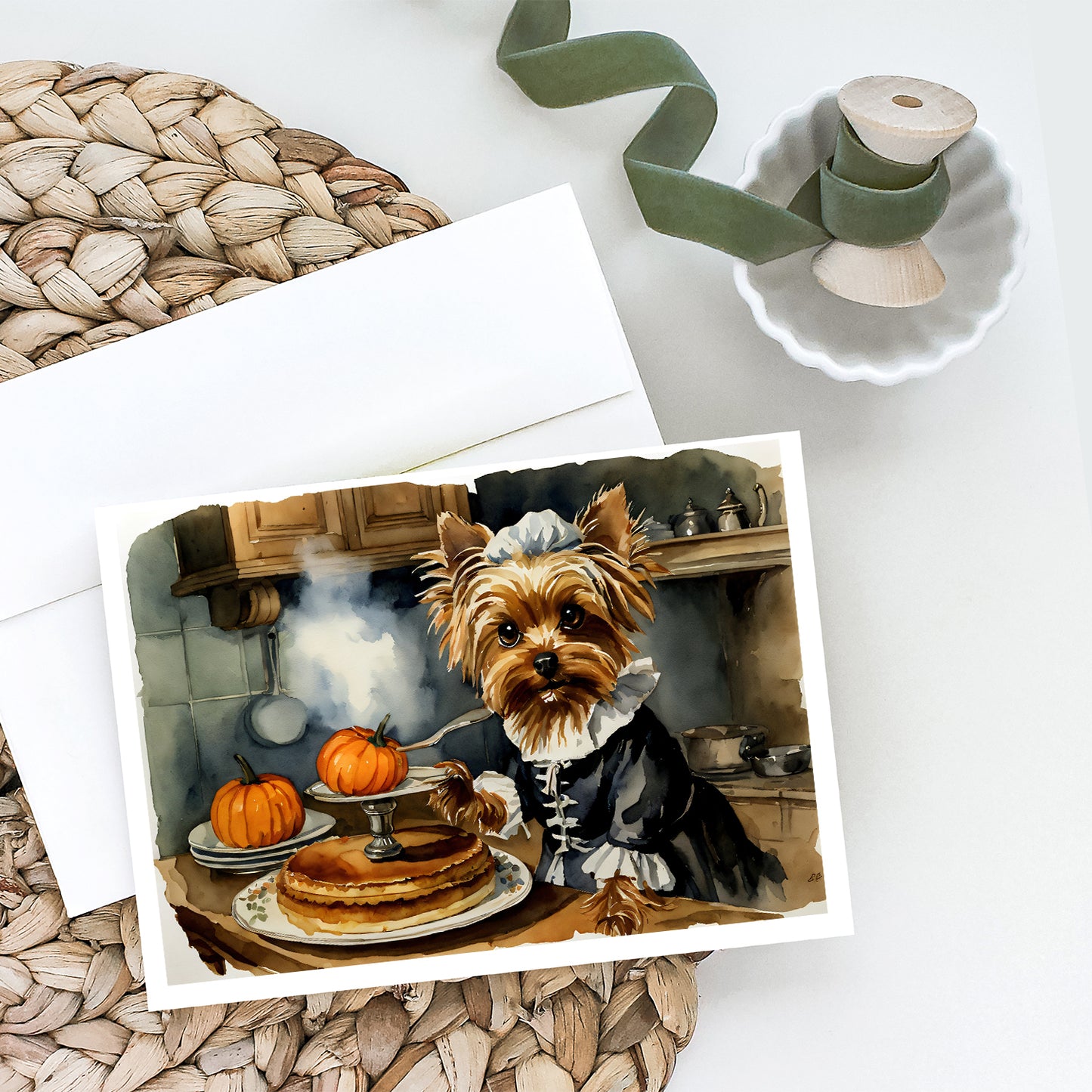 Yorkie Fall Kitchen Pumpkins Greeting Cards Pack of 8