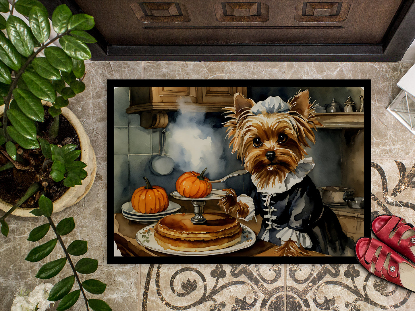 Yorkie Fall Kitchen Pumpkins Doormat