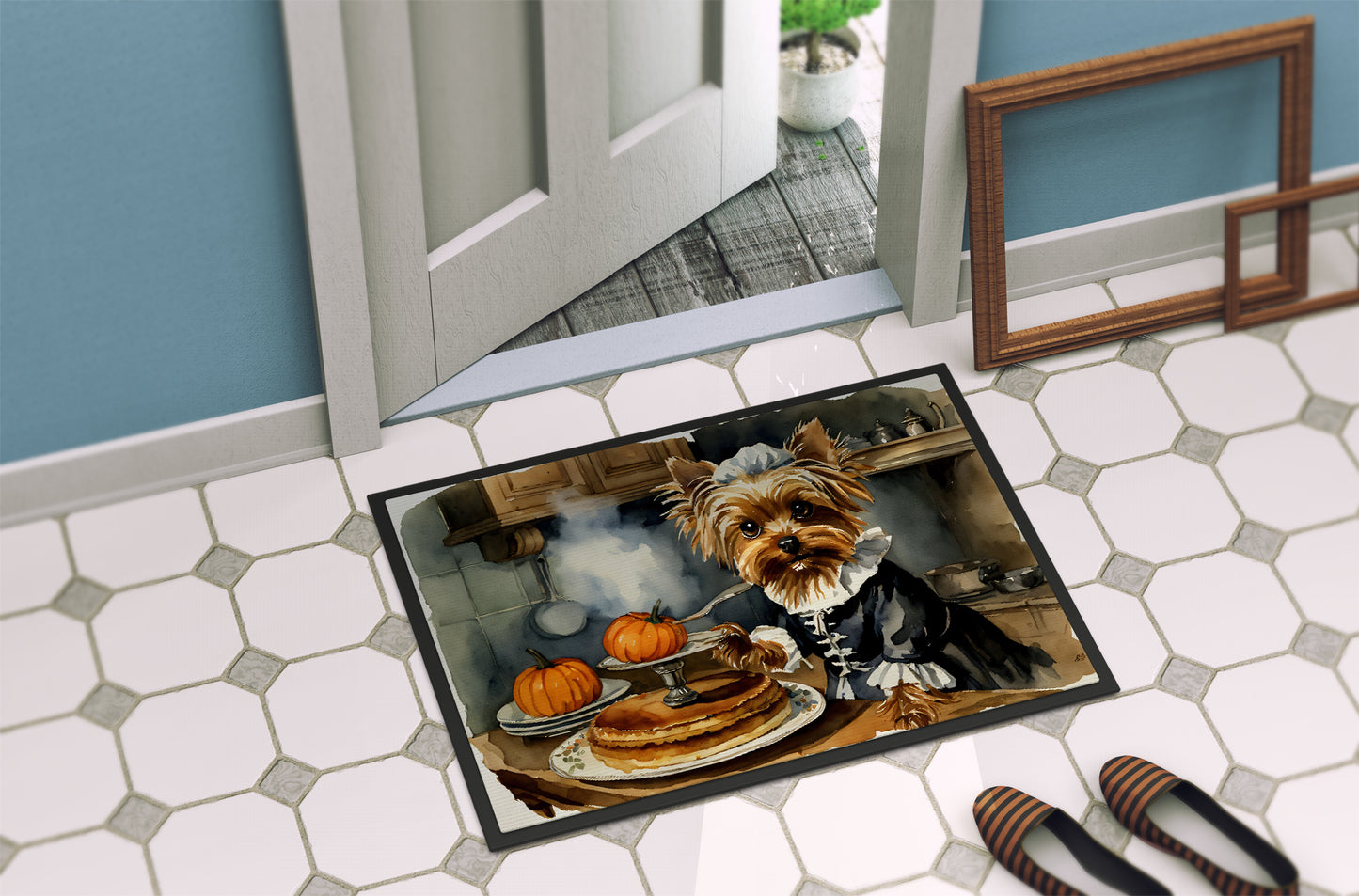 Yorkie Fall Kitchen Pumpkins Doormat