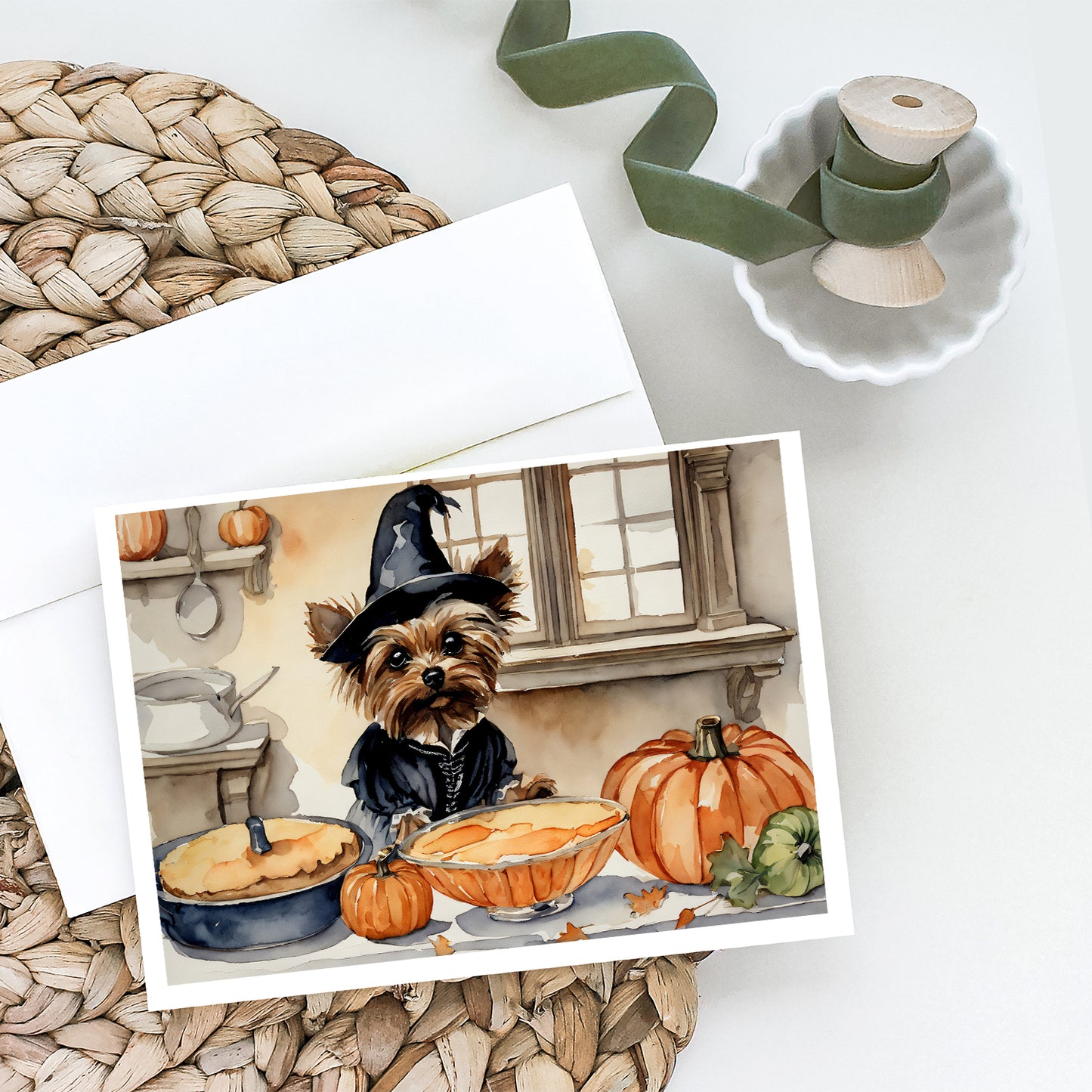 Yorkie Fall Kitchen Pumpkins Greeting Cards Pack of 8