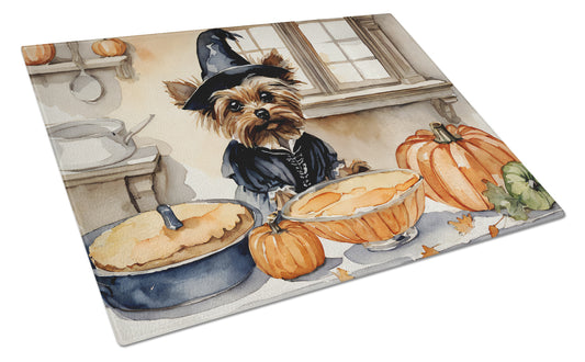 Buy this Yorkie Fall Kitchen Pumpkins Glass Cutting Board