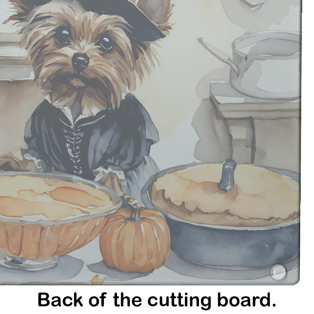 Yorkie Fall Kitchen Pumpkins Glass Cutting Board