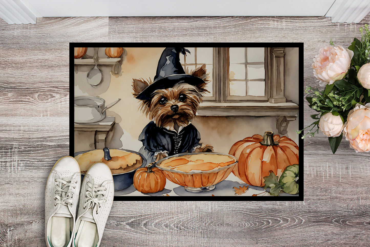 Yorkie Fall Kitchen Pumpkins Doormat