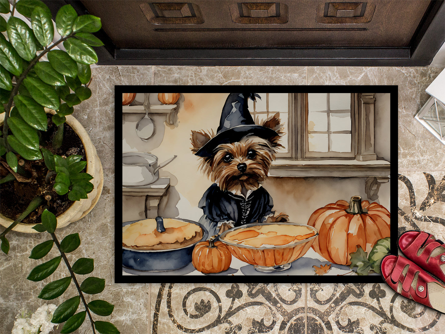 Yorkie Fall Kitchen Pumpkins Doormat