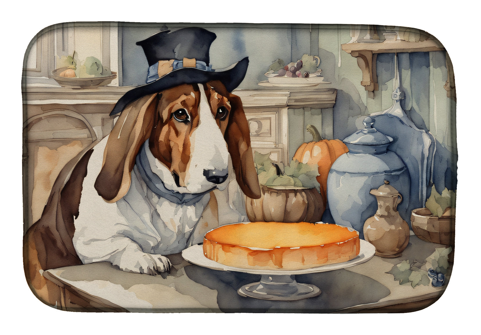 Buy this Basset Hound Fall Kitchen Pumpkins Dish Drying Mat