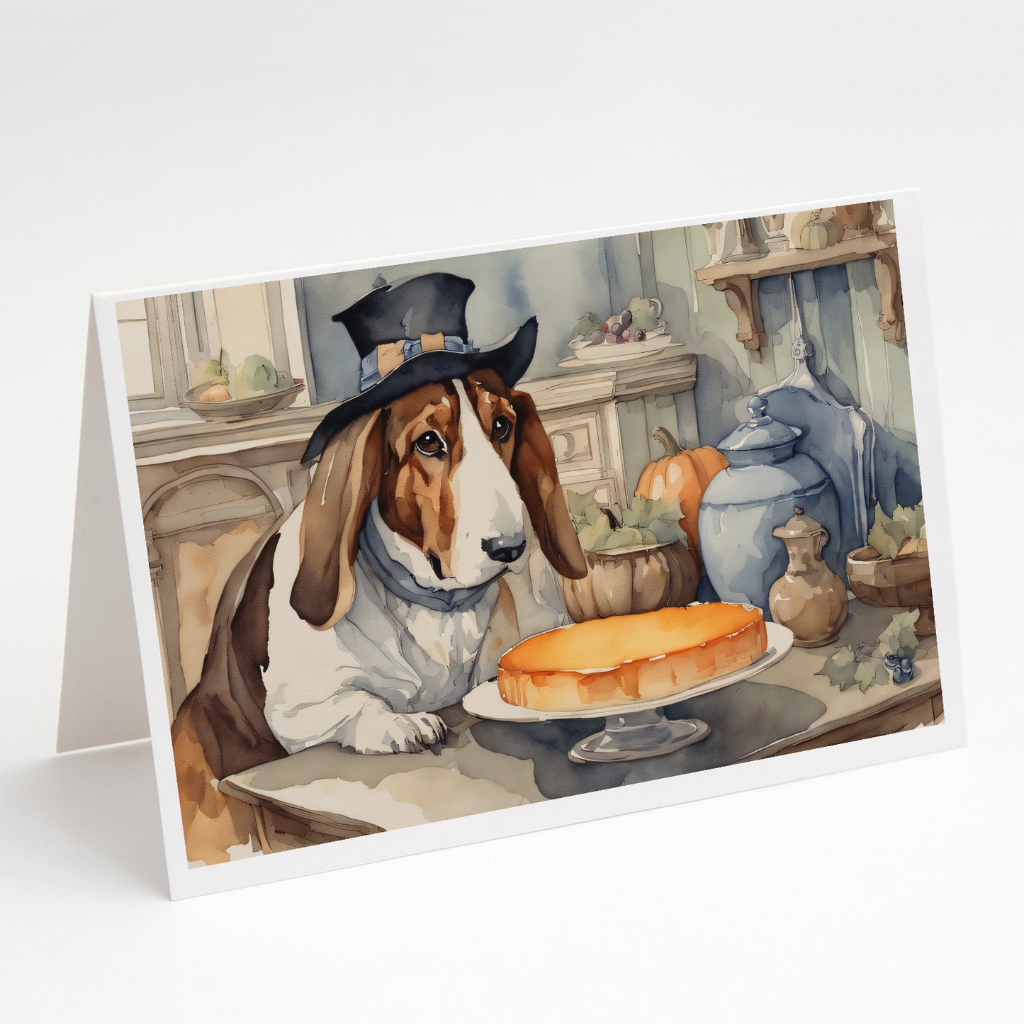 Buy this Basset Hound Fall Kitchen Pumpkins Greeting Cards Pack of 8