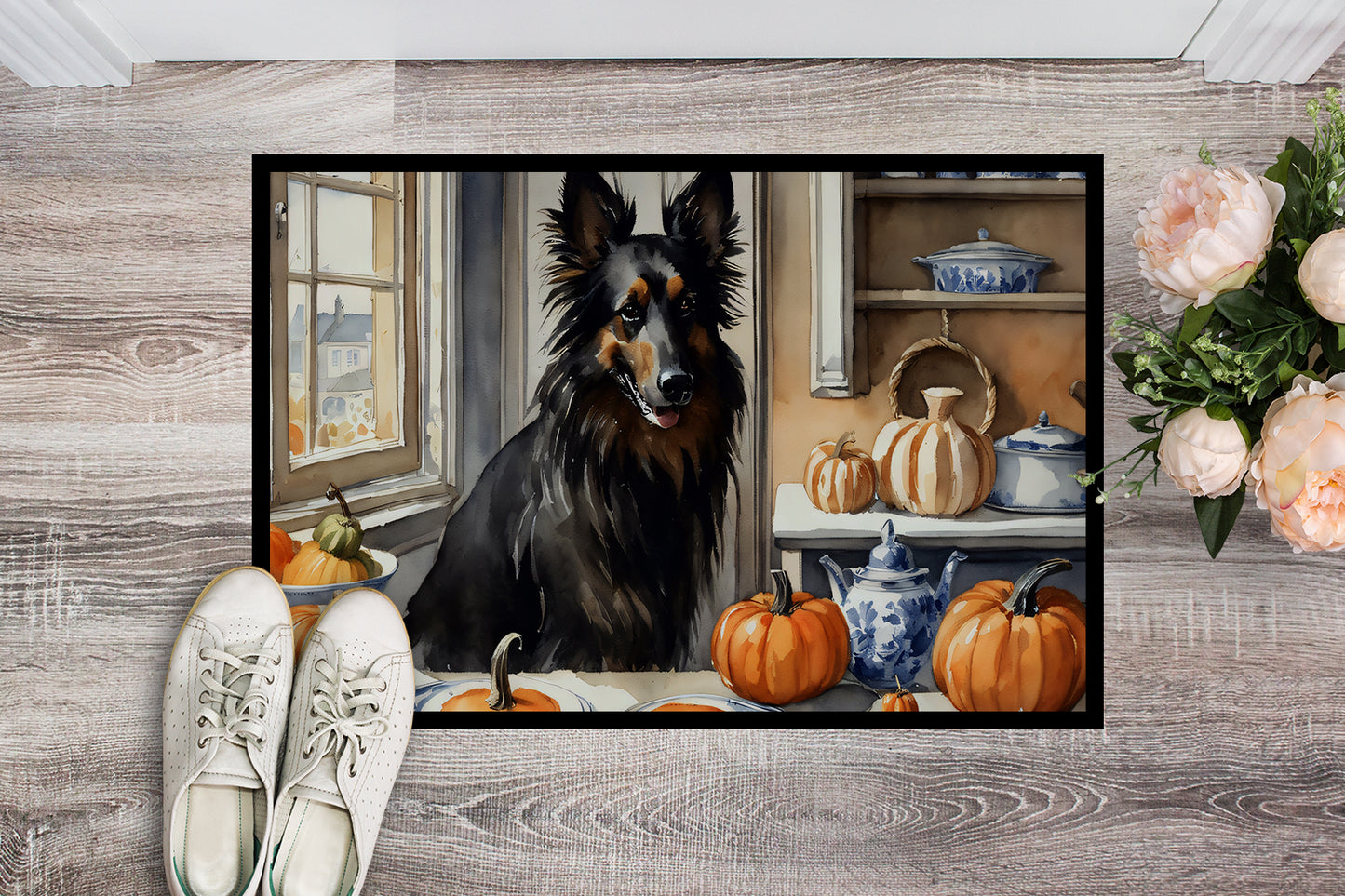 Belgian Sheepdog Fall Kitchen Pumpkins Doormat