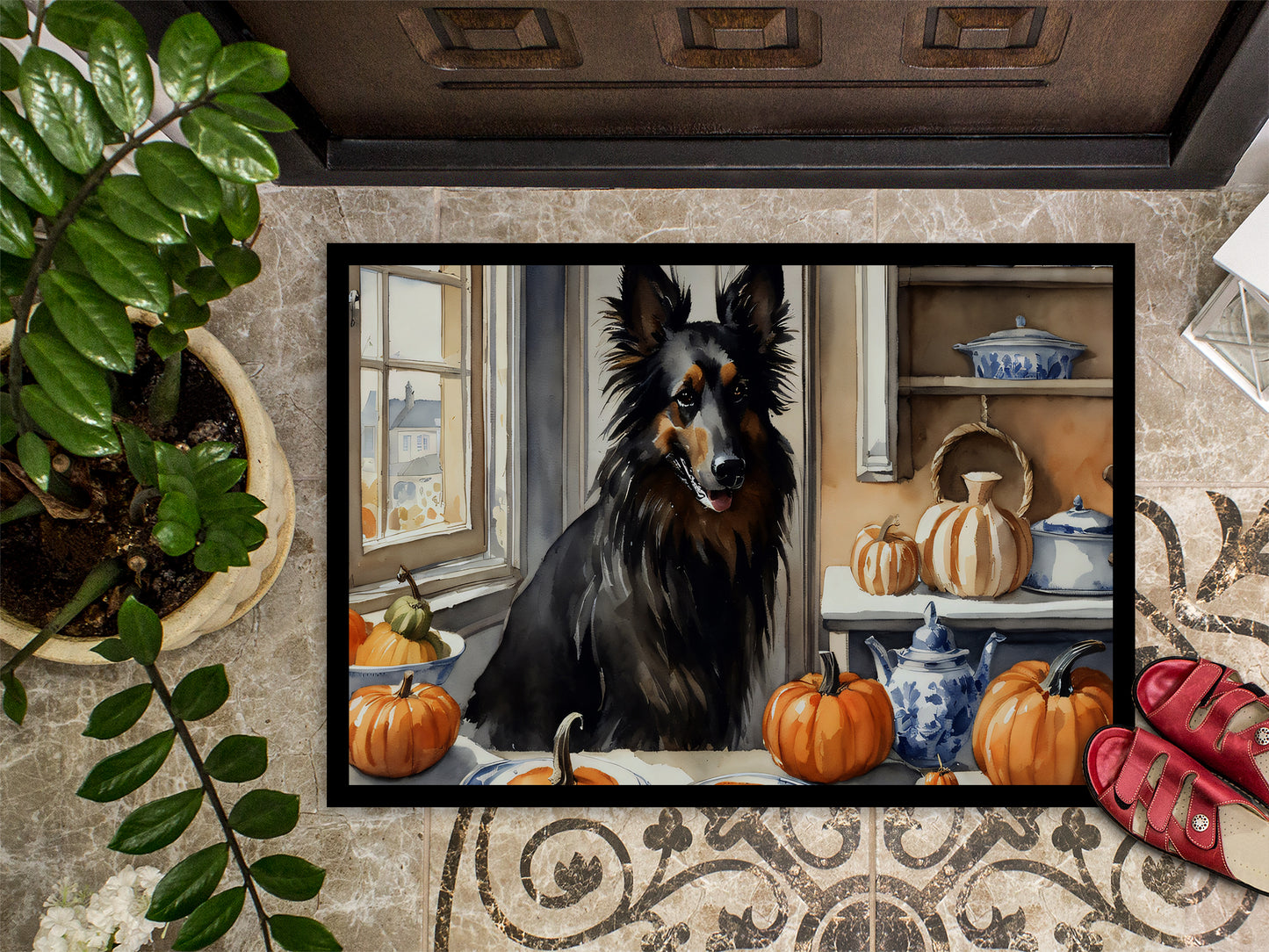 Belgian Sheepdog Fall Kitchen Pumpkins Doormat