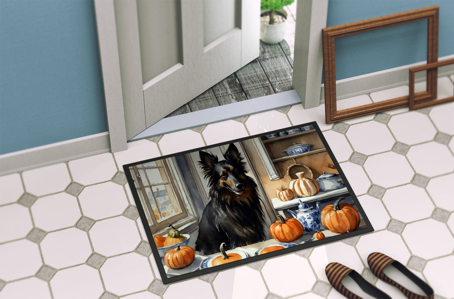 Belgian Sheepdog Fall Kitchen Pumpkins Doormat