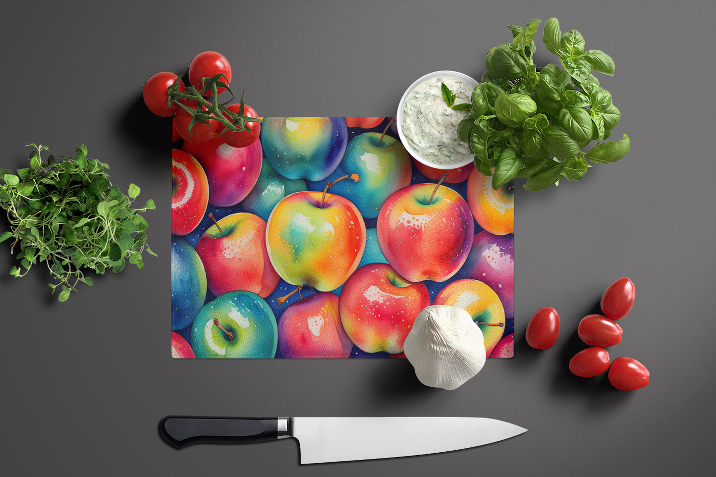 Colorful Apples Glass Cutting Board