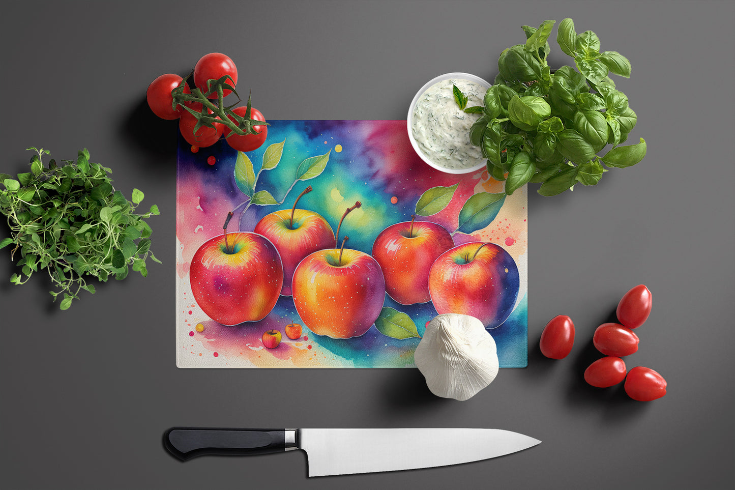 Colorful Apples Glass Cutting Board