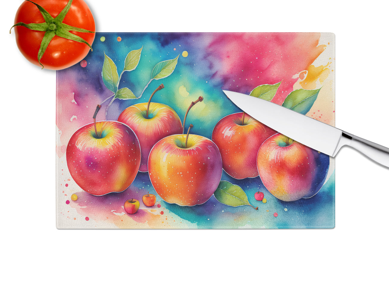 Colorful Apples Glass Cutting Board