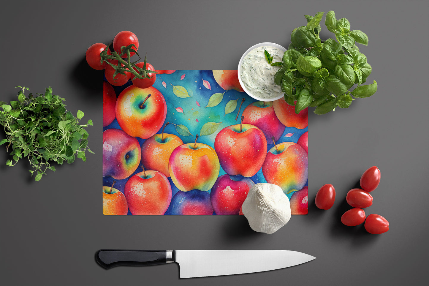 Colorful Apples Glass Cutting Board