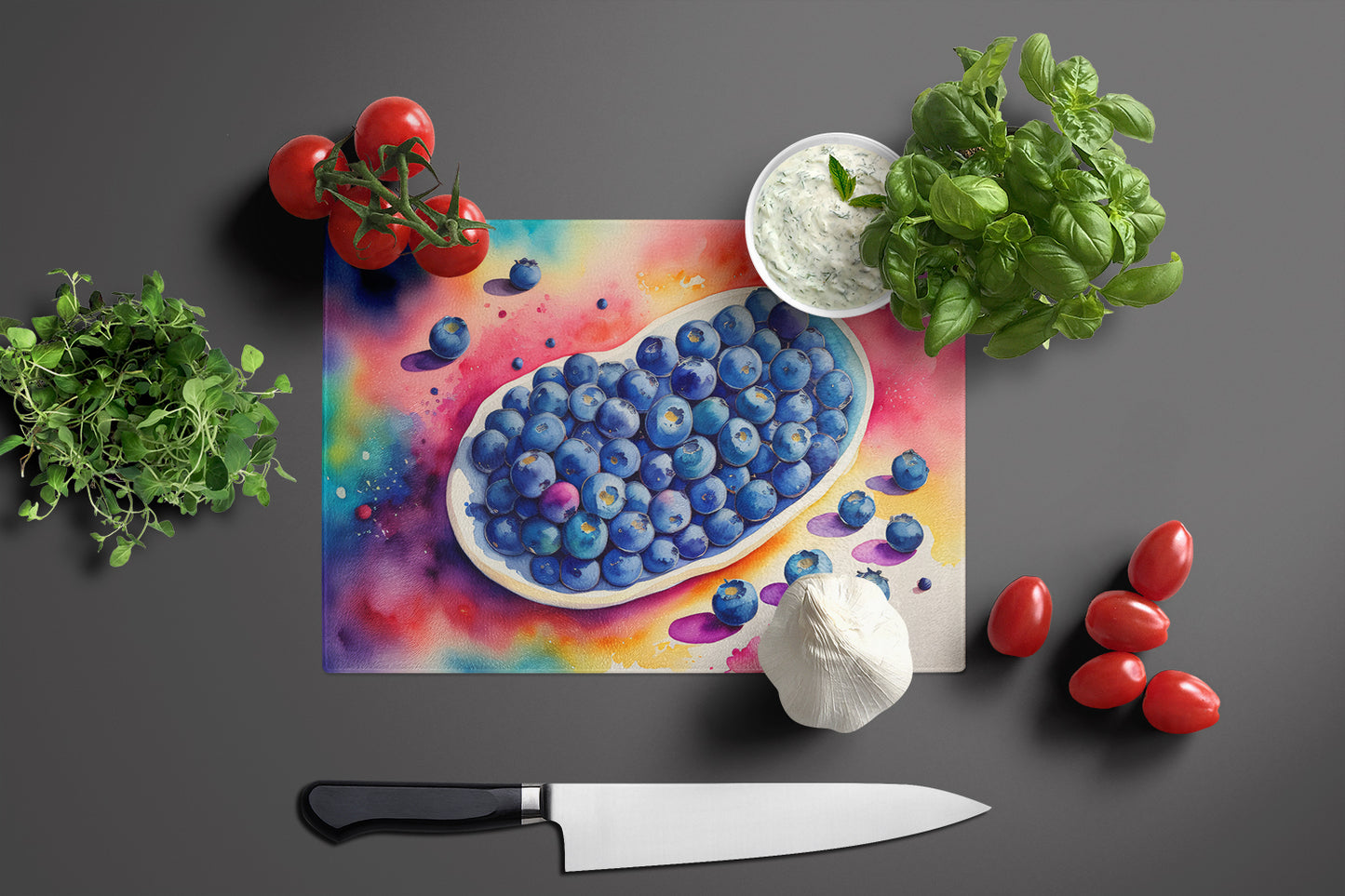 Colorful Blueberries Glass Cutting Board