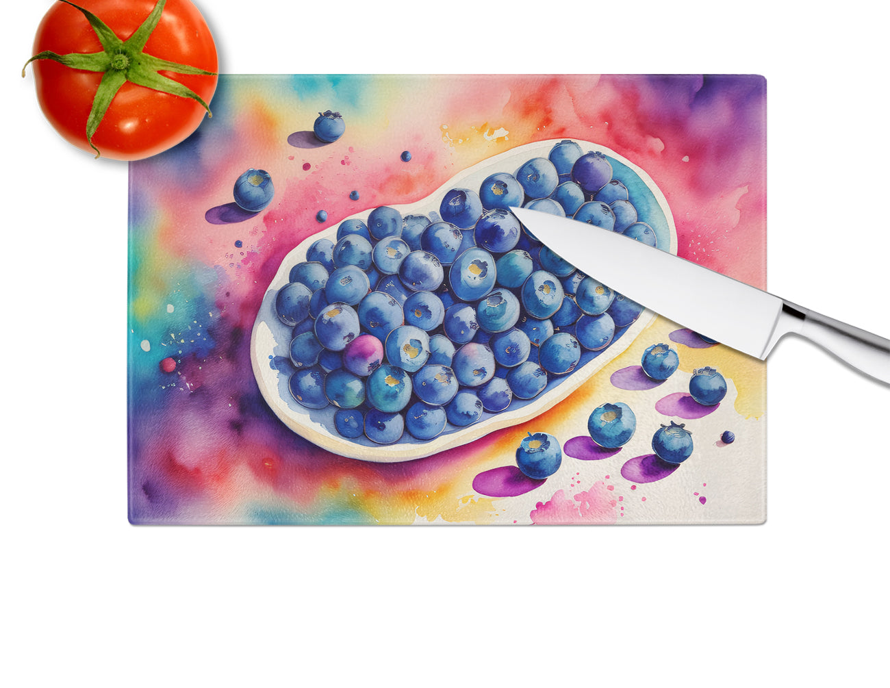 Colorful Blueberries Glass Cutting Board