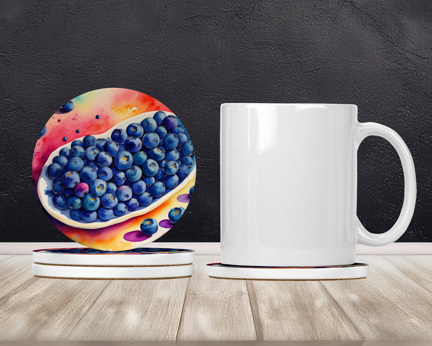 Colorful Blueberries Large Sandstone Coasters Pack of 4