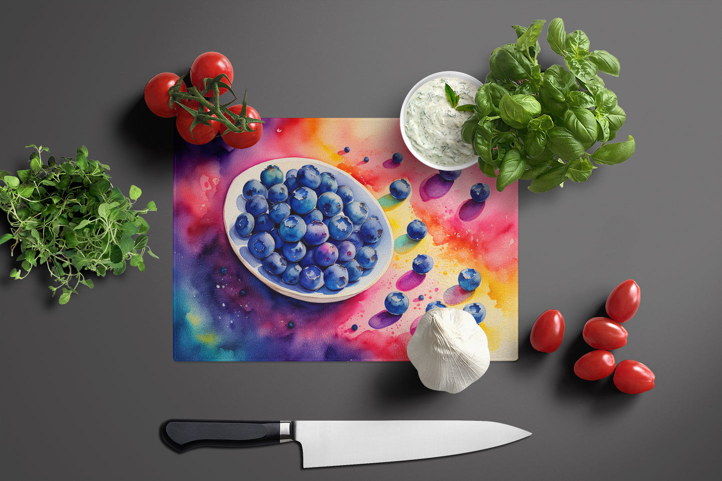 Colorful Blueberries Glass Cutting Board