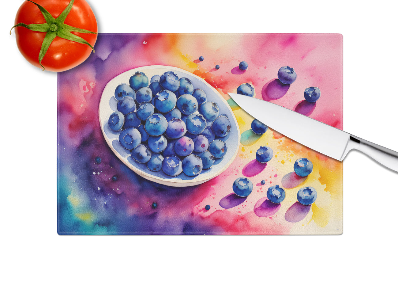 Colorful Blueberries Glass Cutting Board