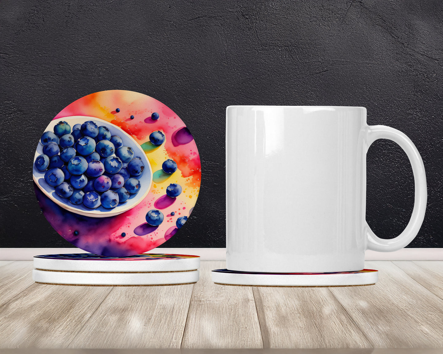 Colorful Blueberries Large Sandstone Coasters Pack of 4