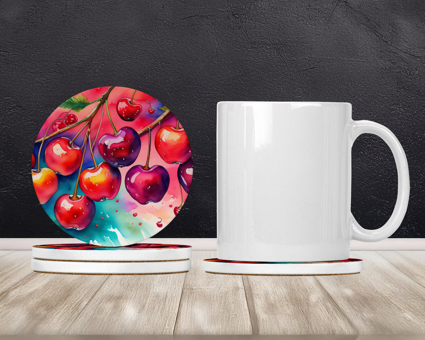 Colorful Cherries Large Sandstone Coasters Pack of 4