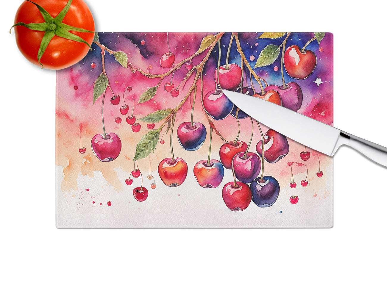 Colorful Cherries Glass Cutting Board