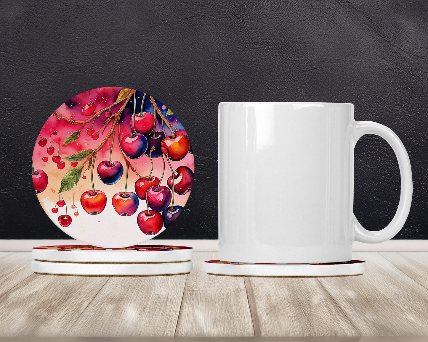 Colorful Cherries Large Sandstone Coasters Pack of 4