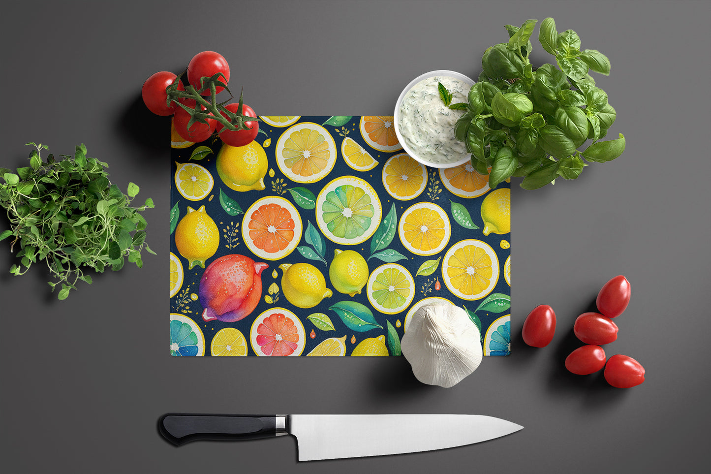 Colorful Lemons Glass Cutting Board