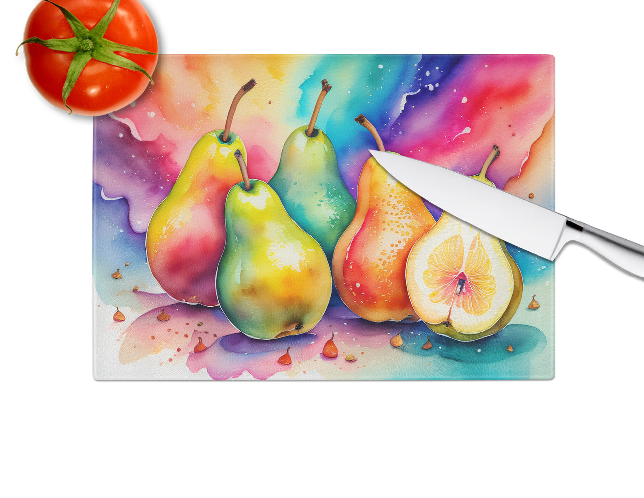 Colorful Pears Glass Cutting Board