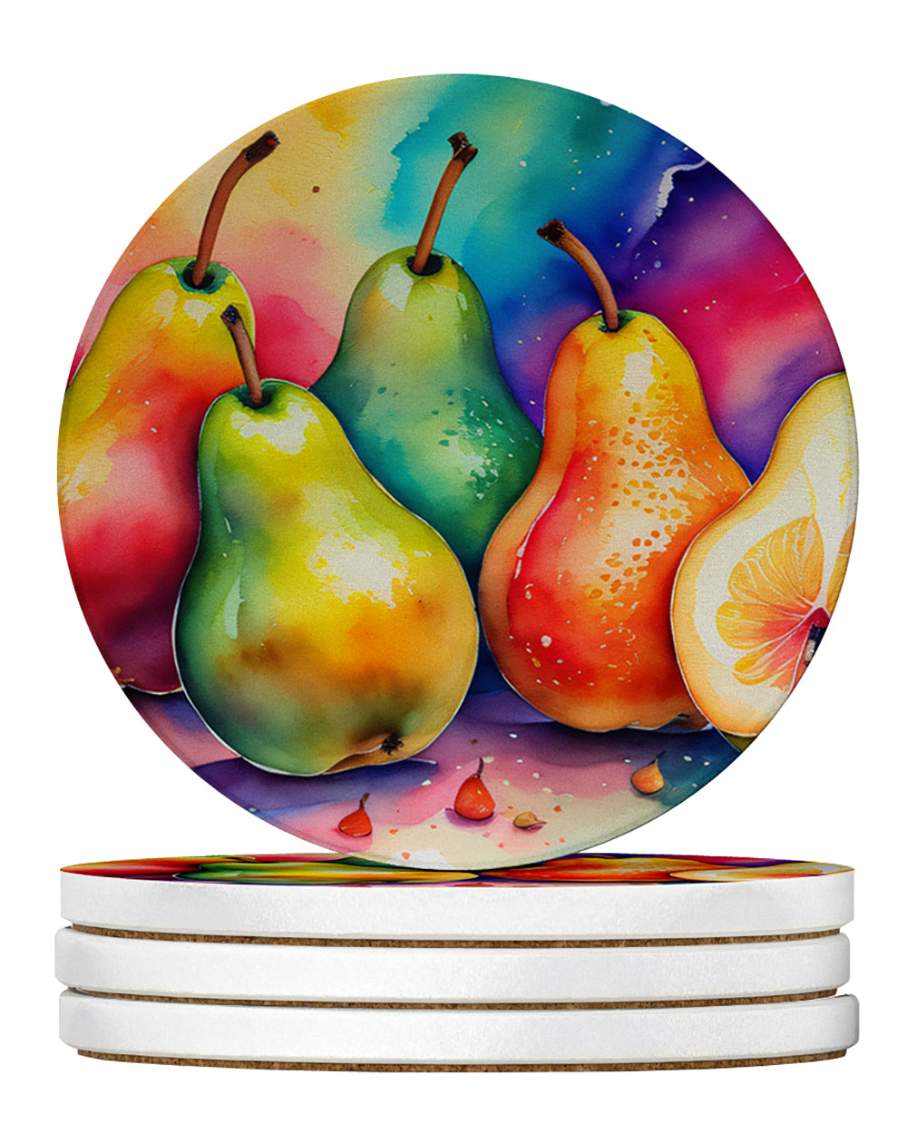 Buy this Colorful Pears Large Sandstone Coasters Pack of 4