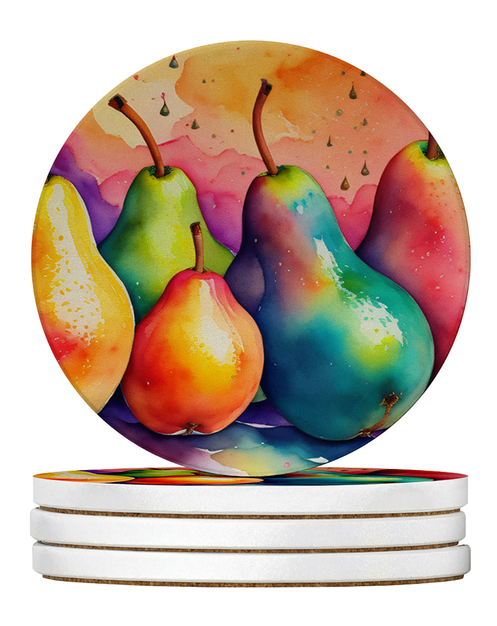 Buy this Colorful Pears Large Sandstone Coasters Pack of 4