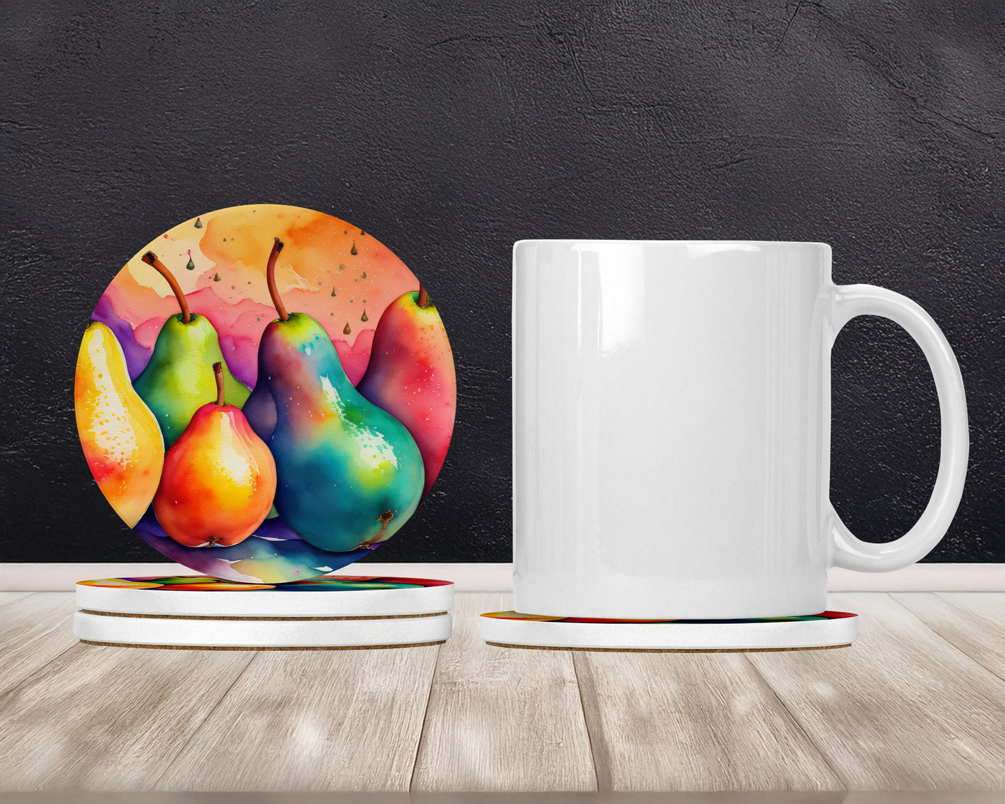 Colorful Pears Large Sandstone Coasters Pack of 4
