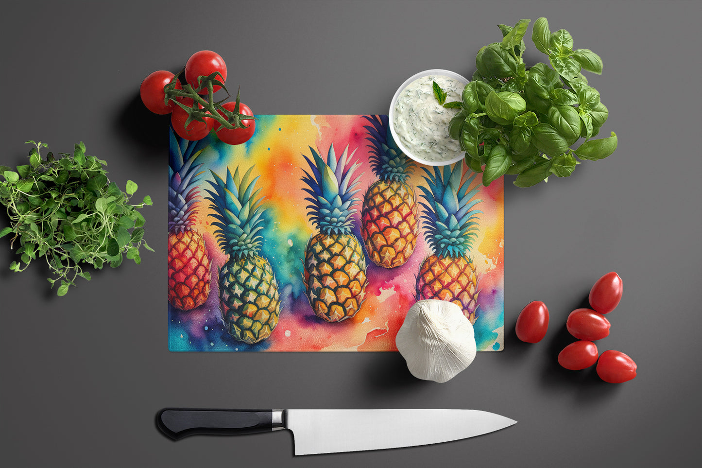 Colorful Pineapples Glass Cutting Board