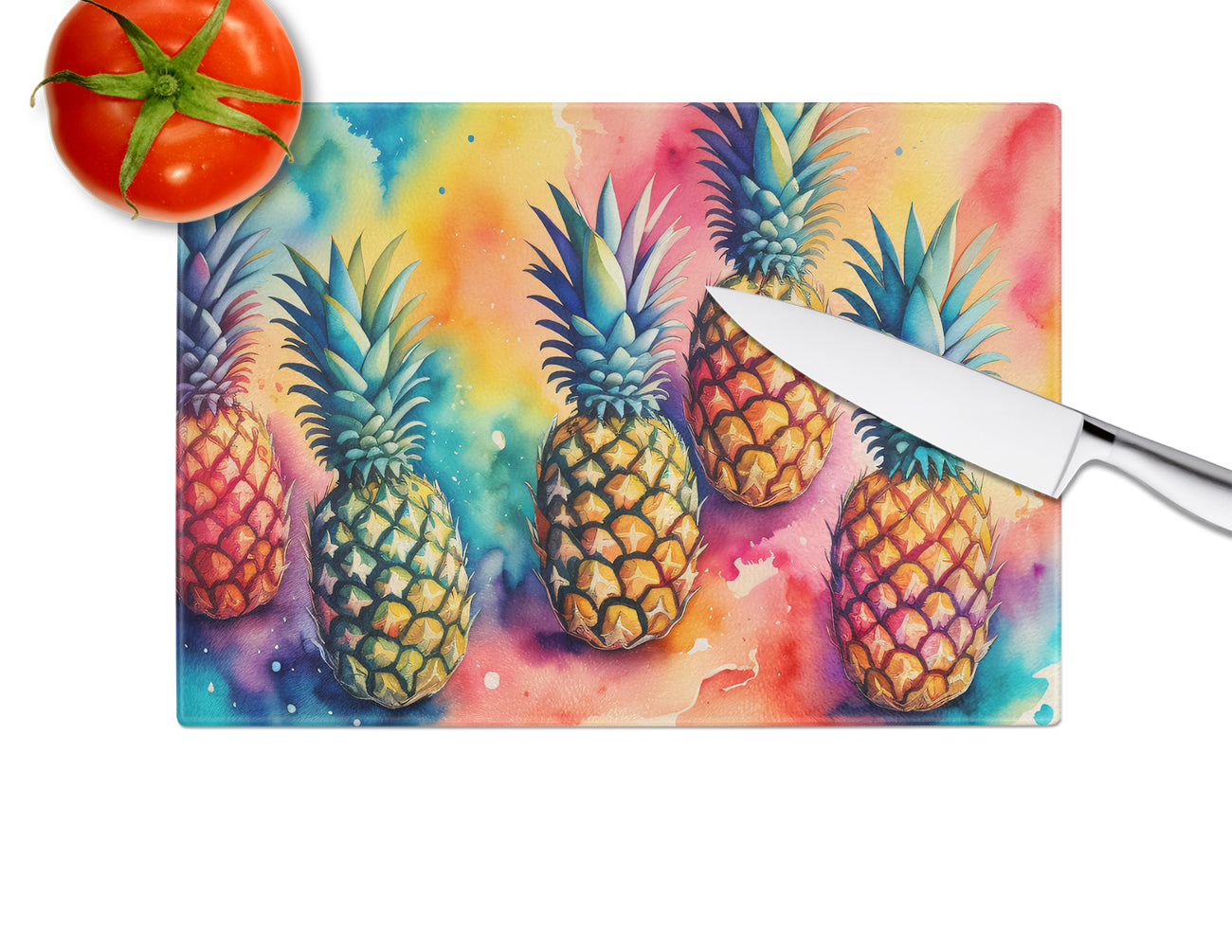 Colorful Pineapples Glass Cutting Board