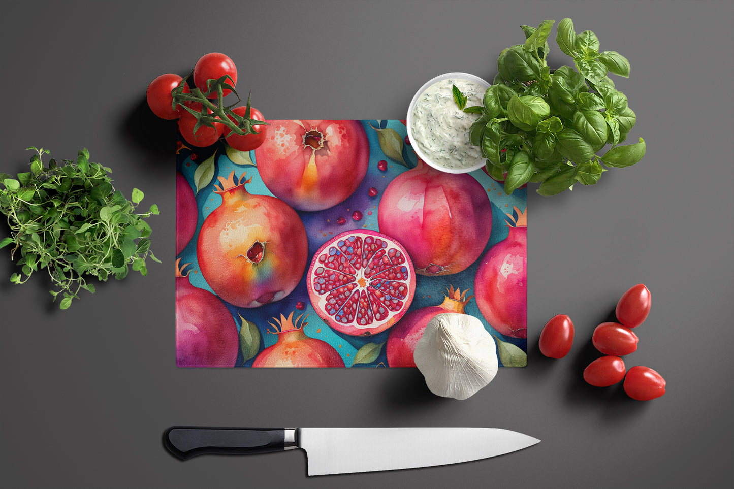 Colorful Pomegranates Glass Cutting Board