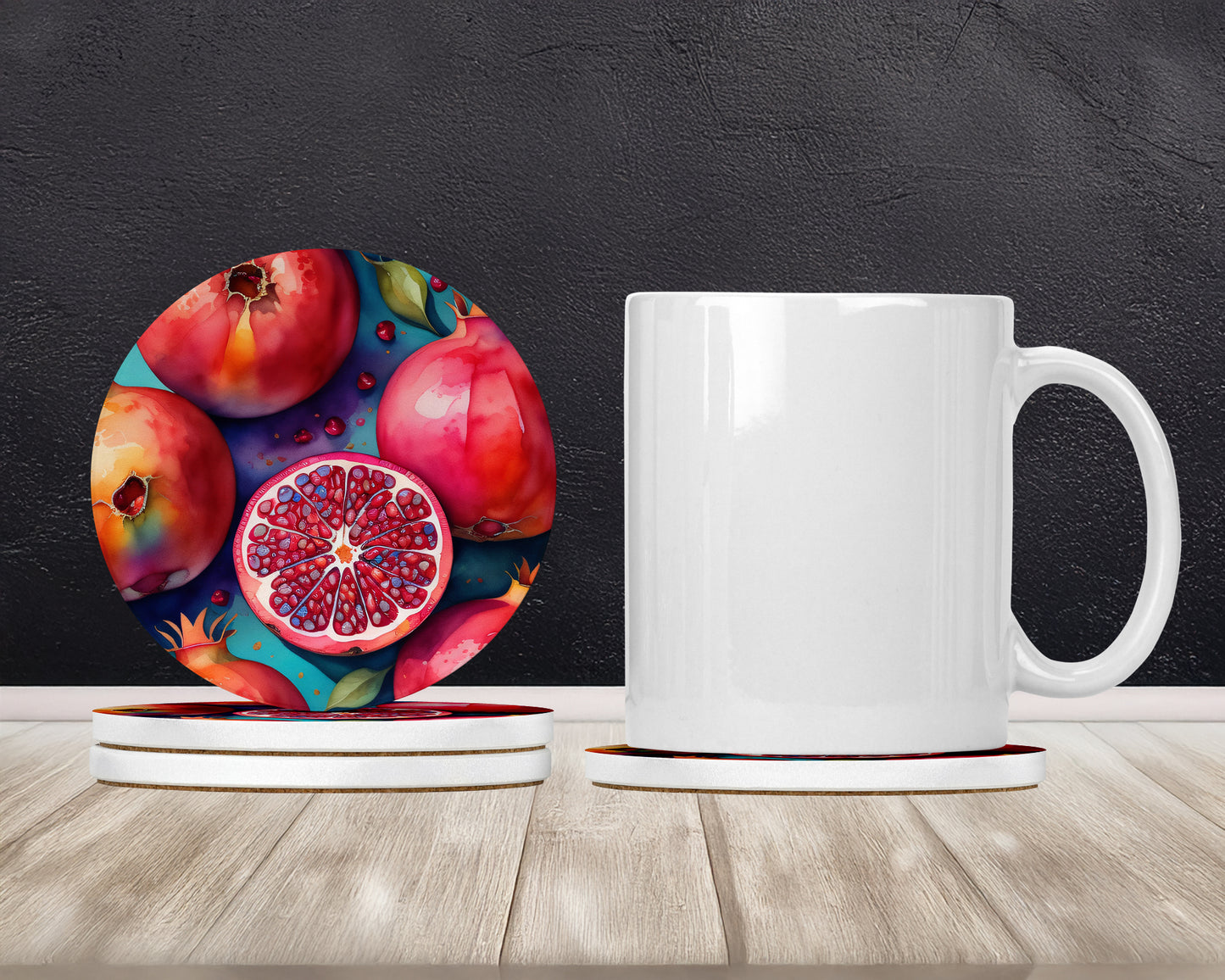 Colorful Pomegranates Large Sandstone Coasters Pack of 4