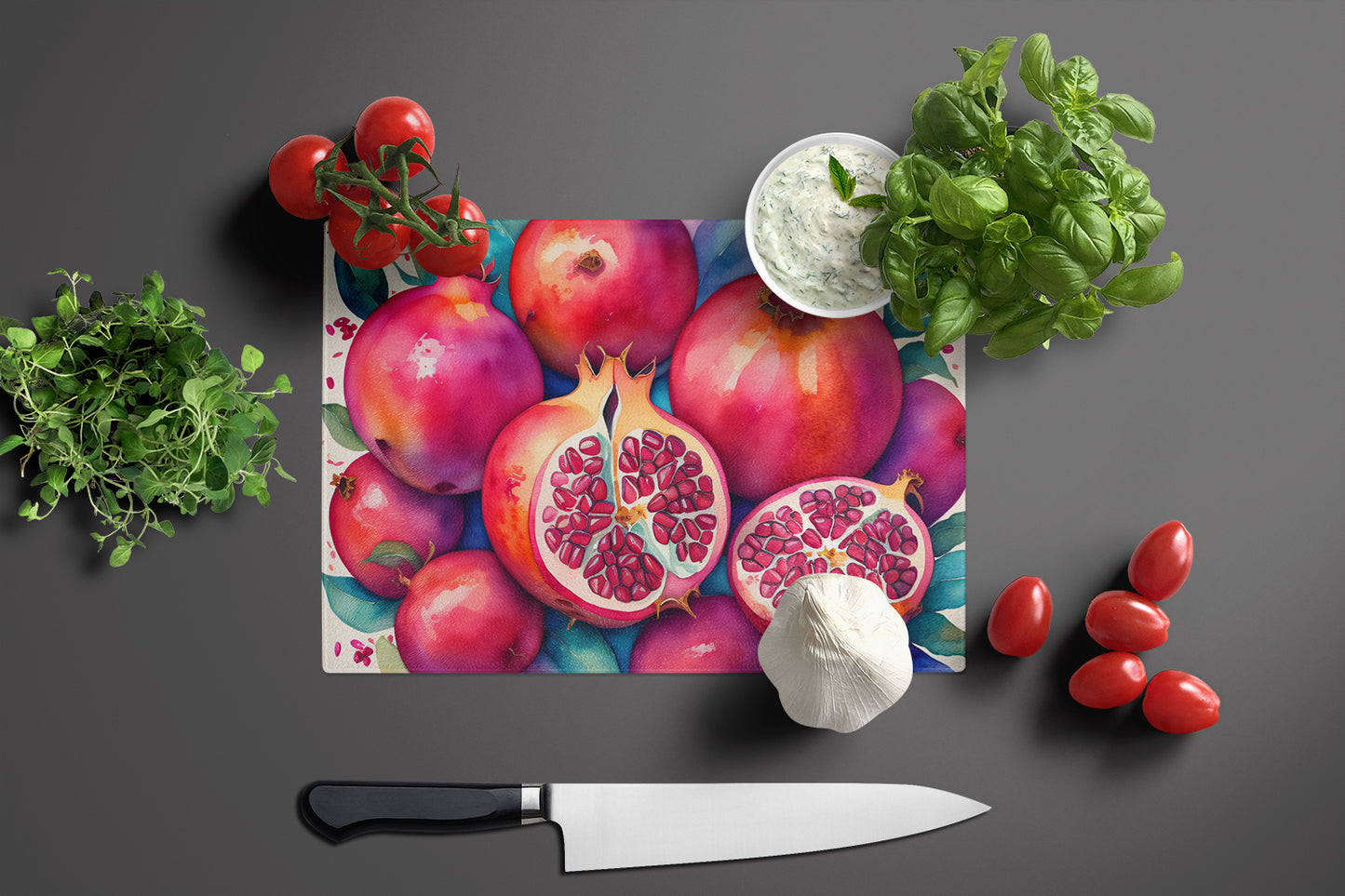 Colorful Pomegranates Glass Cutting Board