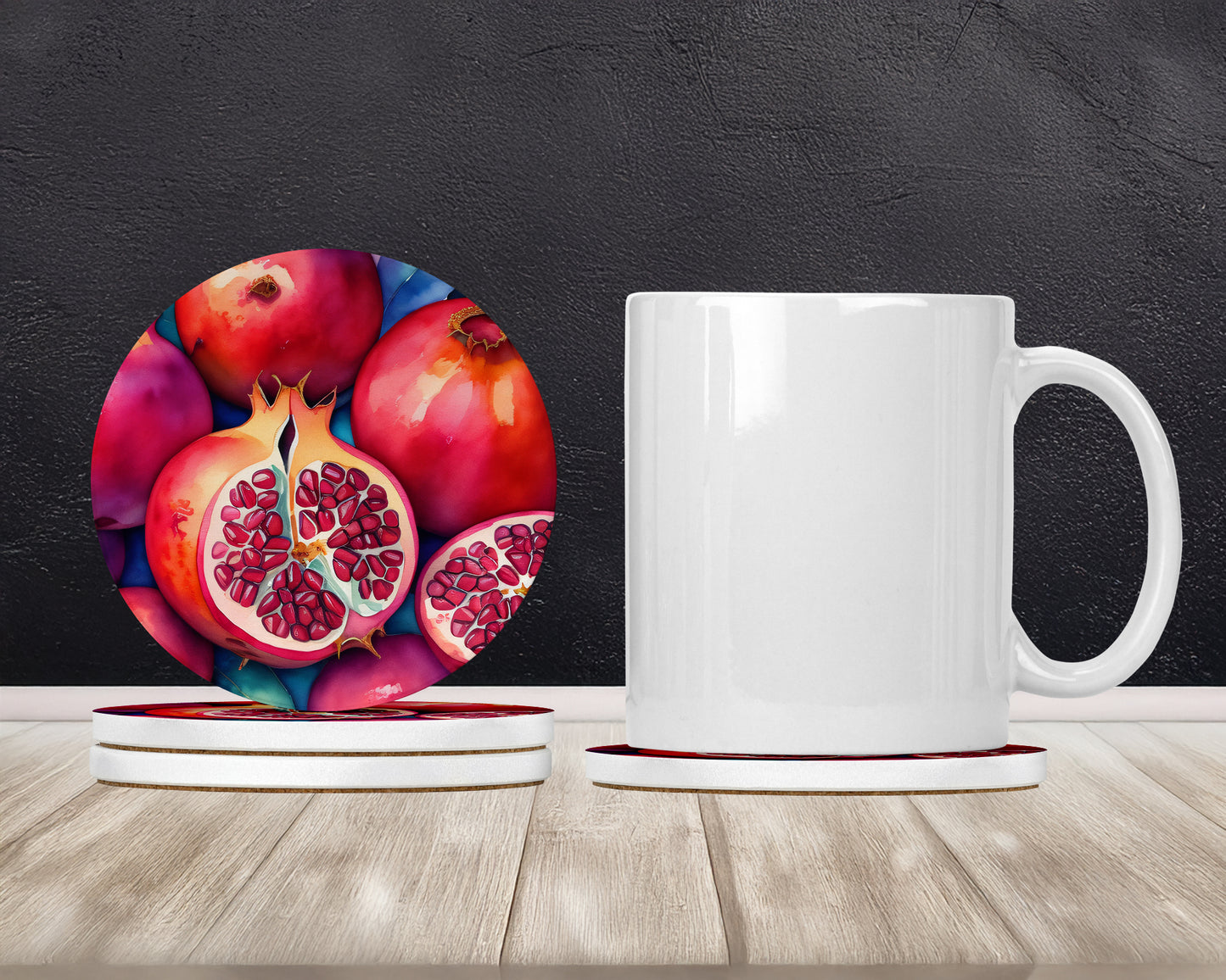 Colorful Pomegranates Large Sandstone Coasters Pack of 4