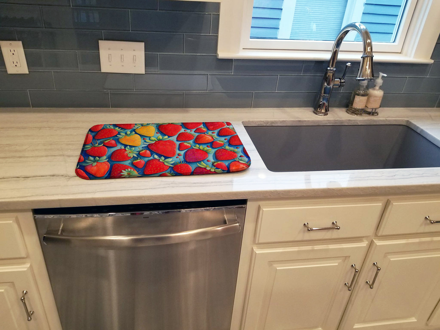 Colorful Strawberries Dish Drying Mat