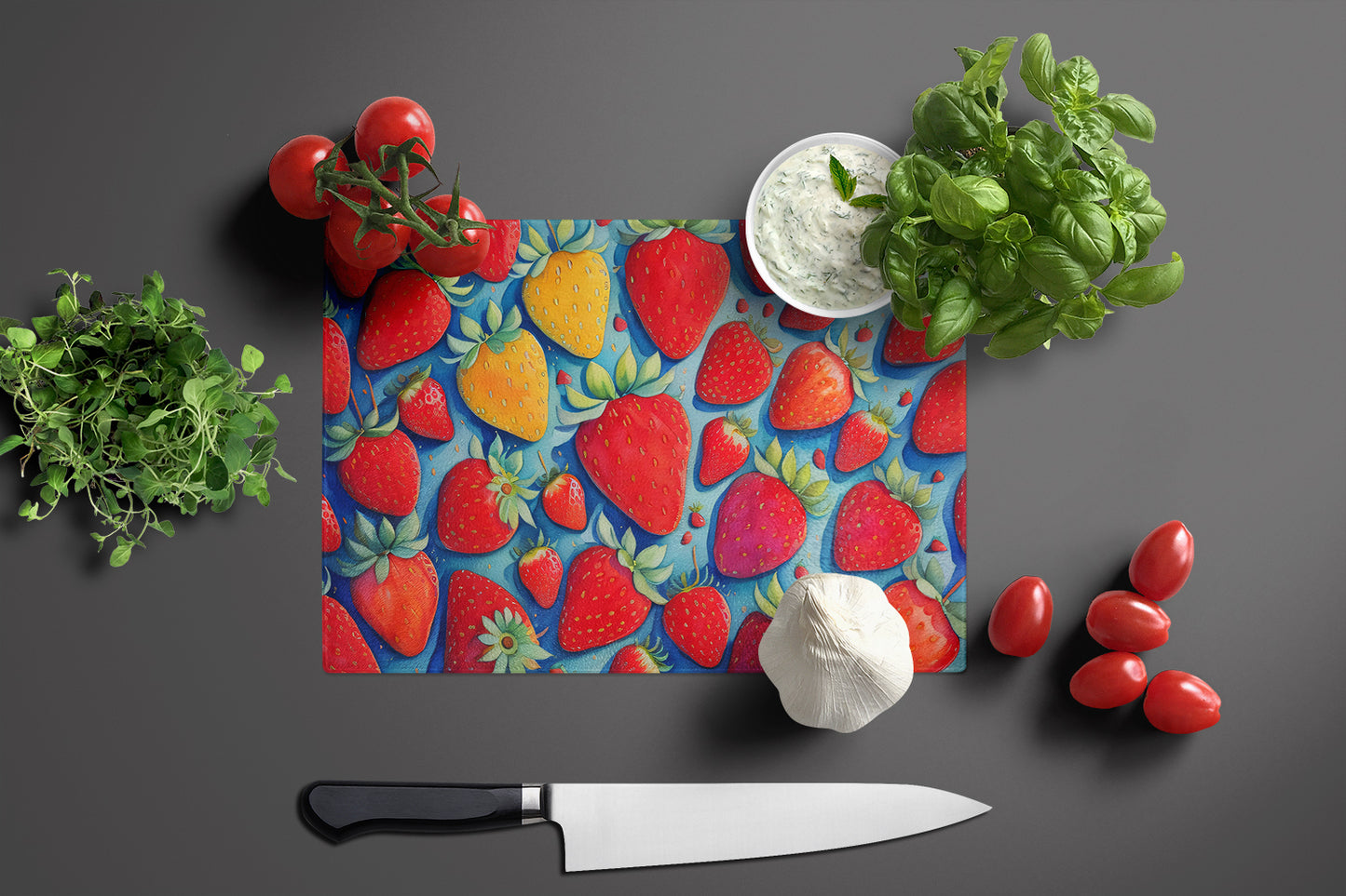 Colorful Strawberries Glass Cutting Board