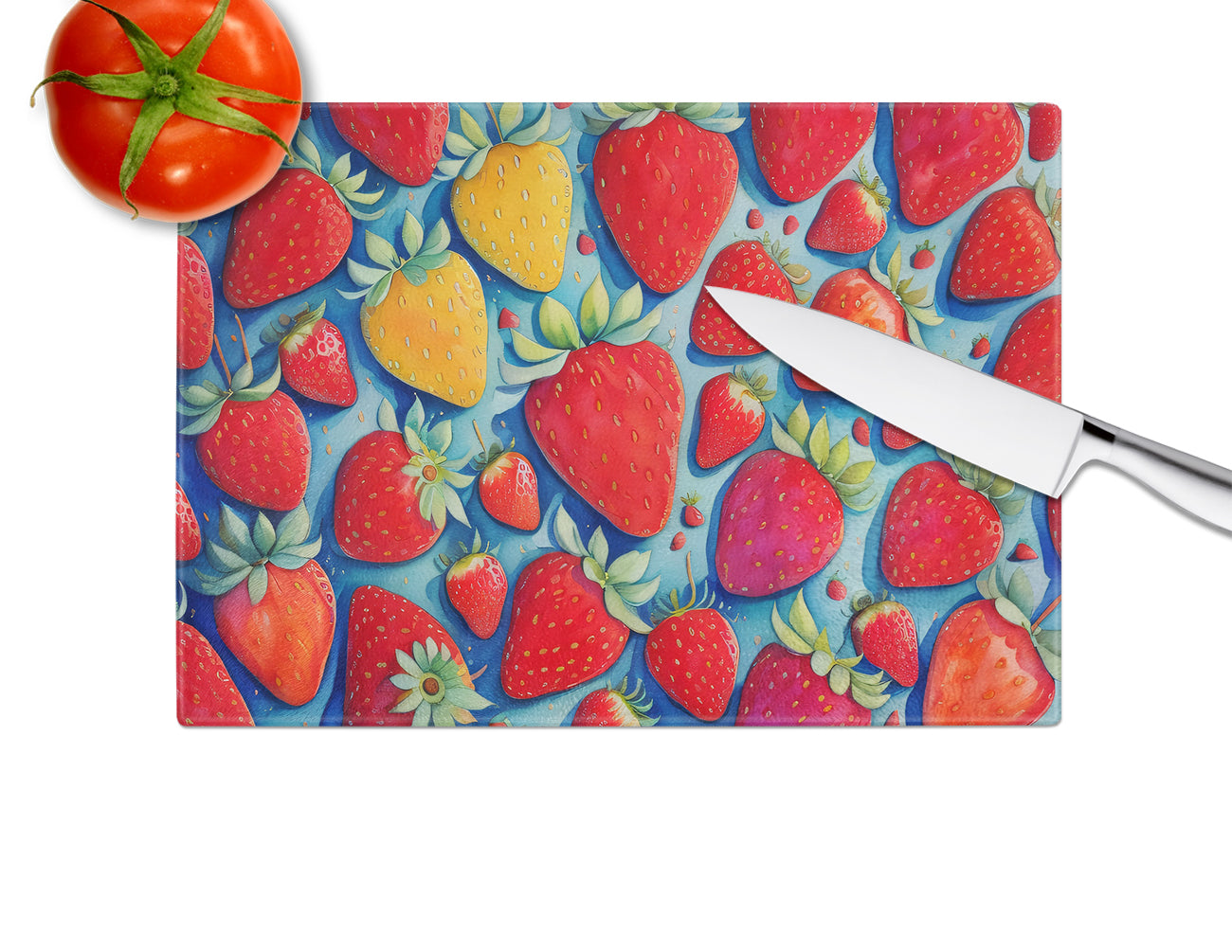 Colorful Strawberries Glass Cutting Board