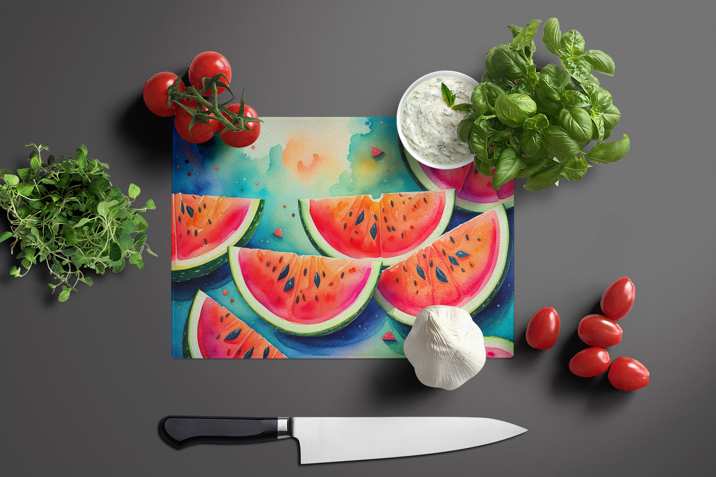 Colorful Watermelons Glass Cutting Board
