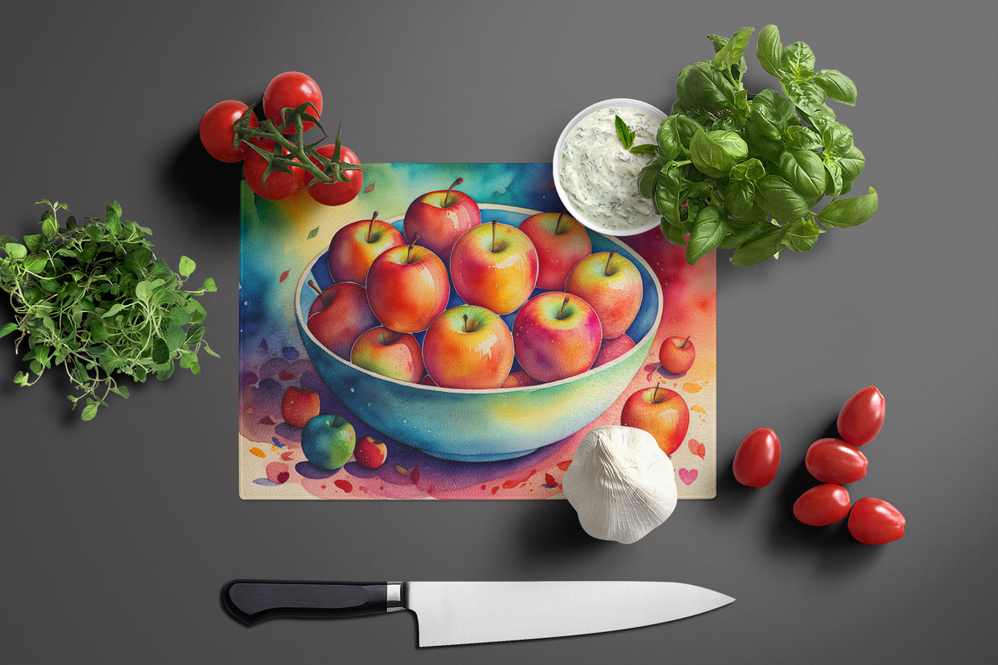 Colorful Apples Glass Cutting Board