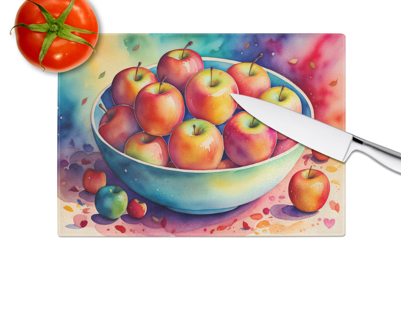 Colorful Apples Glass Cutting Board